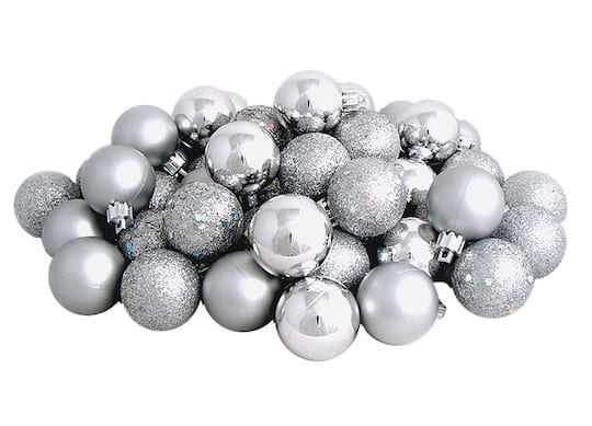 96ct. 1.5&#x22; Silver Splendor Shatterproof 4-Finish Christmas Ball Ornaments